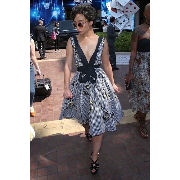 Marc Jacobs Black & White Gingham Floral Dress Size 6 Fit & Flare Sleeveless - Picture 2 of 12